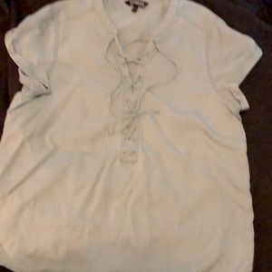 Short sleeve cotton blouse with string tie